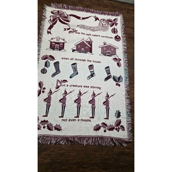 Vintage Christmas-Themed Woven Cotton Throw Blanket 47" X 70" Made In Spain - Picture 2 of 8